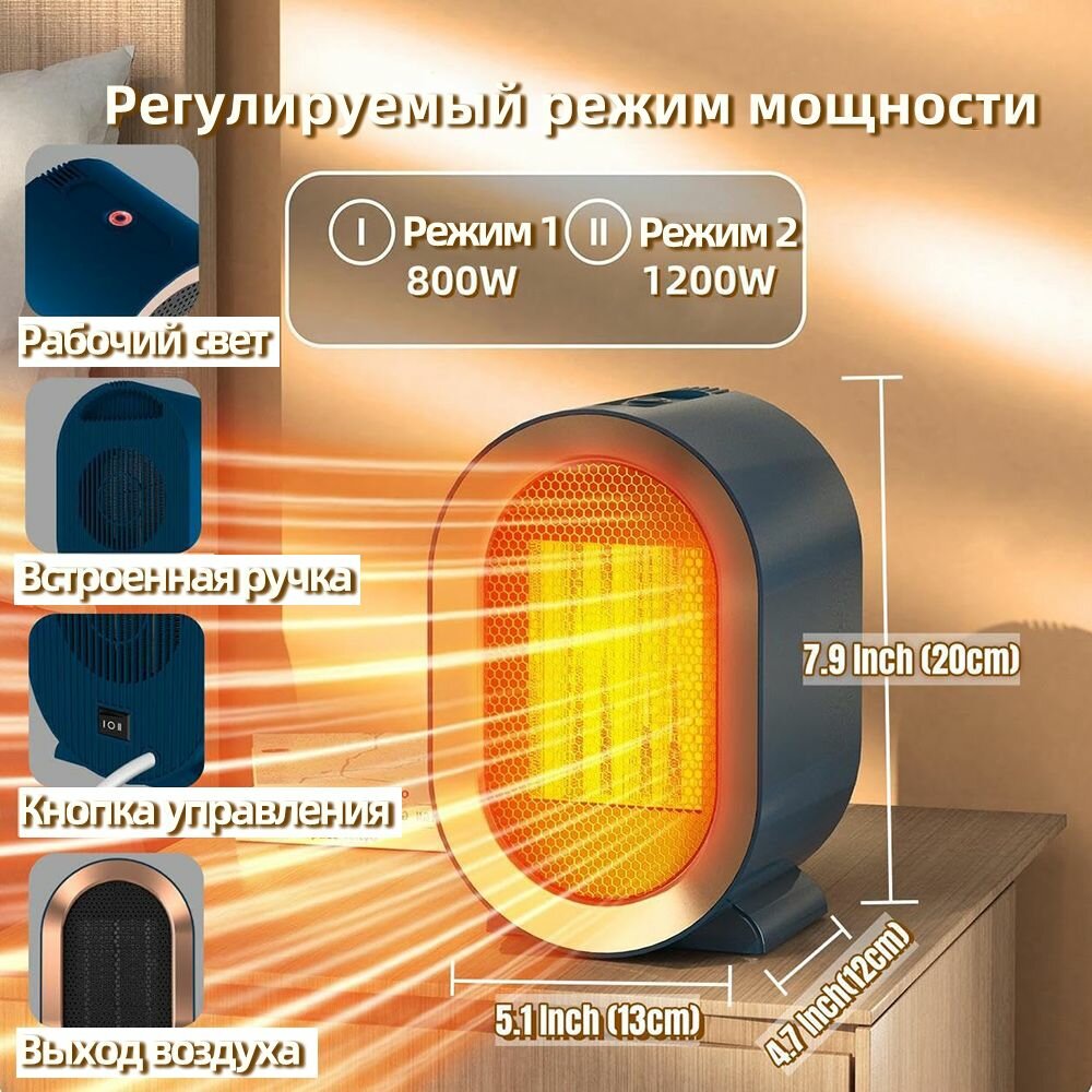 Изображение Обогреватель, керамический, 1200Вт, встраиваемый, 2 уровня мощности, черный