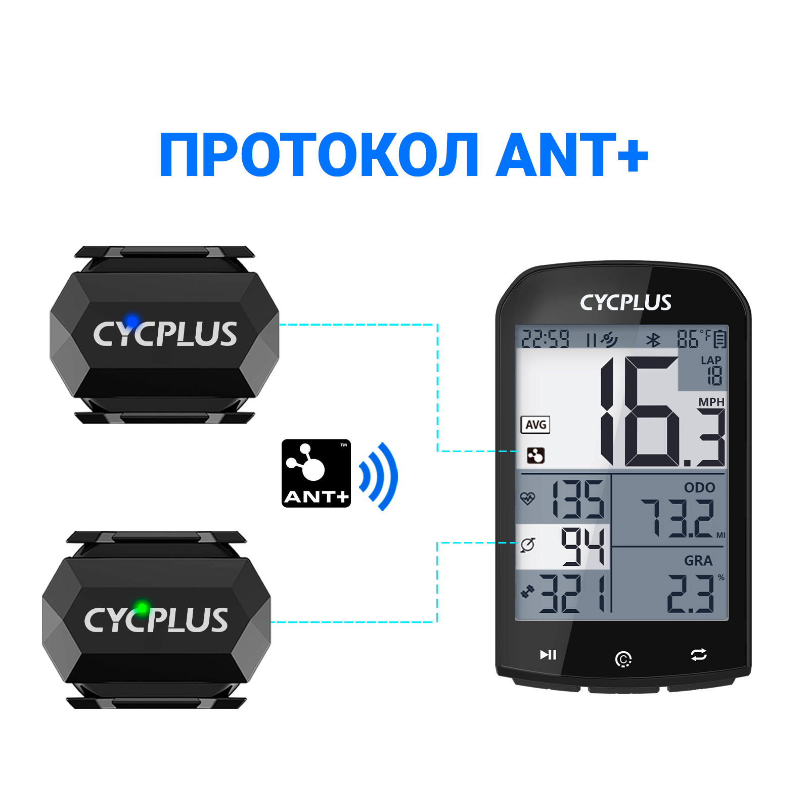 Беспроводной датчик скорости и каденса Cycplus C3, Bluetooth/ANT+, IP67, черный — фото 1