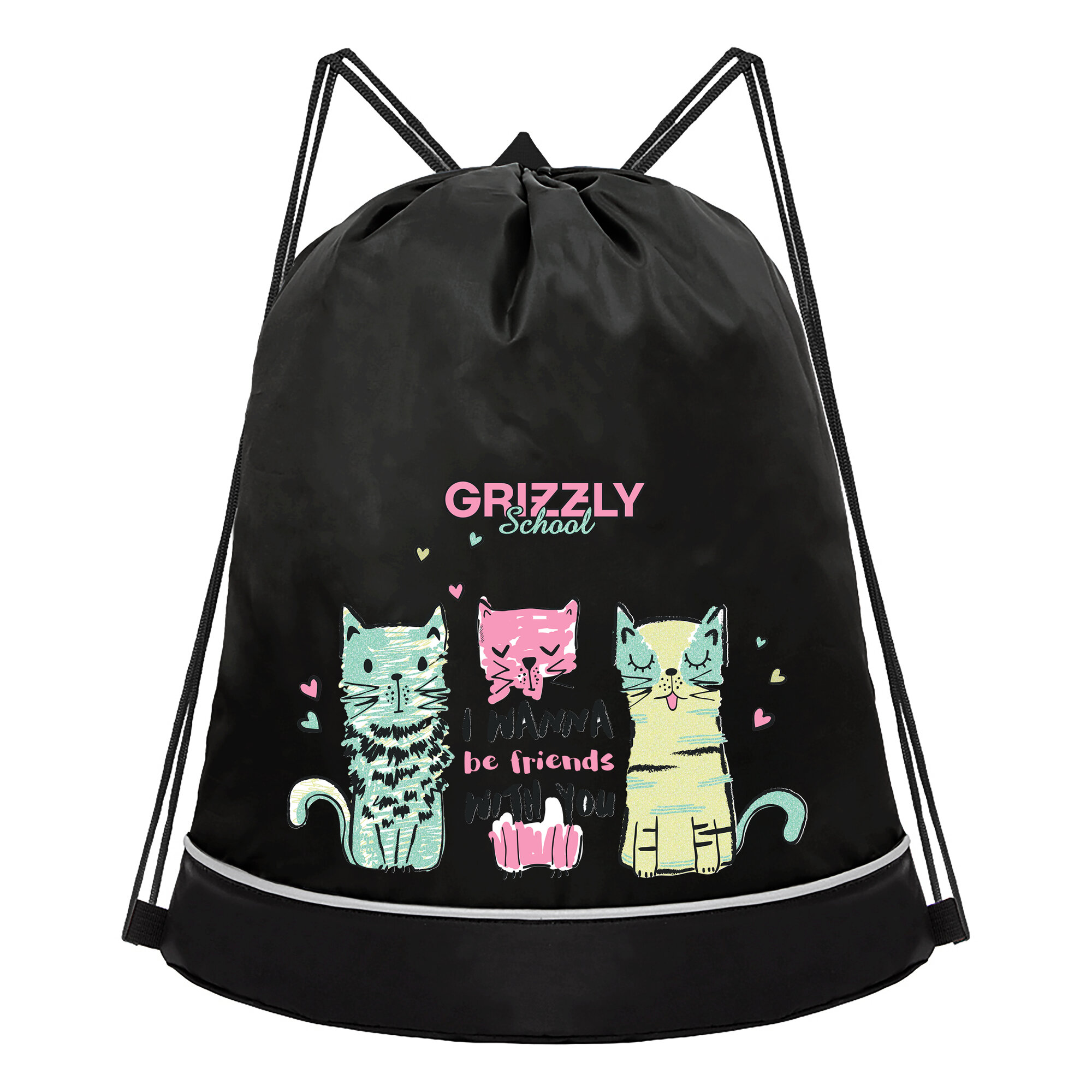 Мешок для обуви GRIZZLY с одним отделением, с боковым карманом, укрепленным дном, для школы, для девочки OM-50-111/2