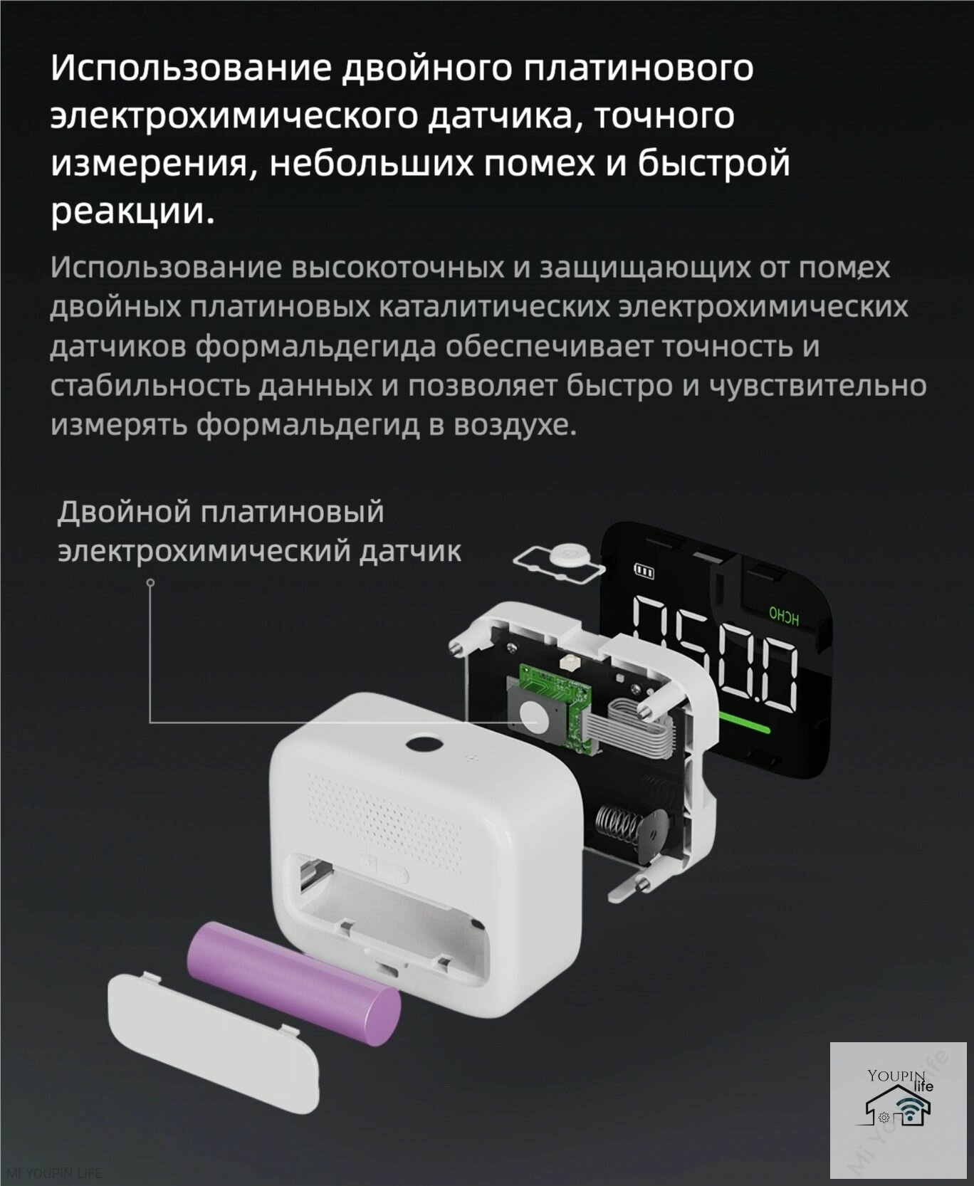 Картинки Китайские пользователи рекомендуют-Анализатор качества воздуха Xiaomi DUKA HF1 Air Monitor 4 в 1 (формальдегид, температура, влажност, часы) MiHome APP, Белый Топ продаж