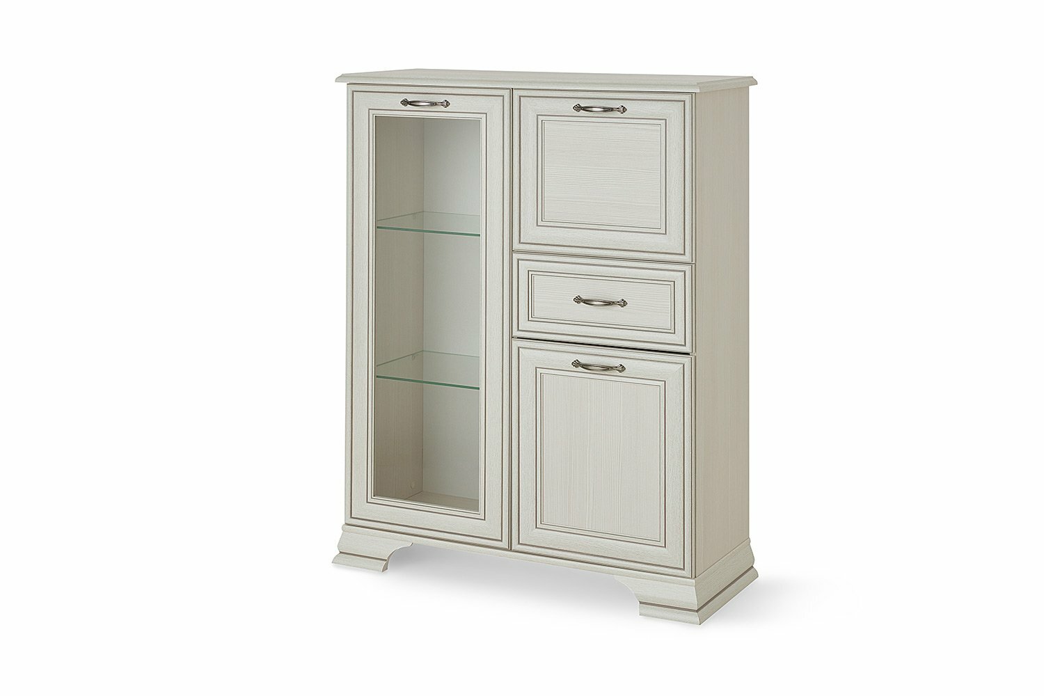 Комод-витрина Tiffany, напольный, 94х125,3х37, ЛДСП/МДФ/стекло, цвет вудлайн кремовый