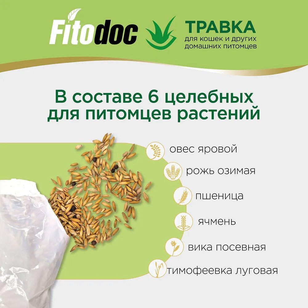 ФИТОДОК Травка для кошек кроликов и других домашних питомцев трава для проращивания готовый набор для выращивания