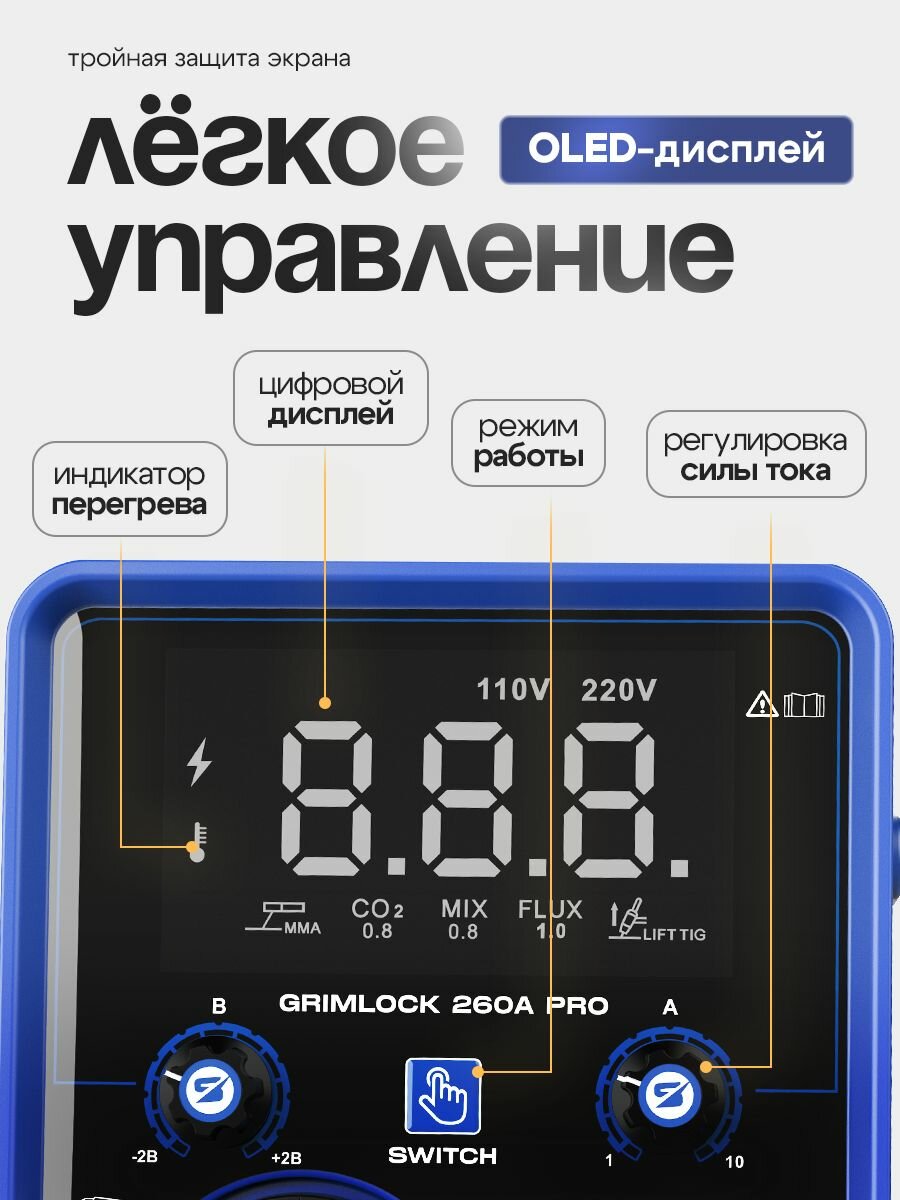 Сварочный аппарат инверторный 260 A PRO / Сварочный полуавтомат с газом и без газа SCHWARZ, MIG MAG MMA FCAW — фото 1