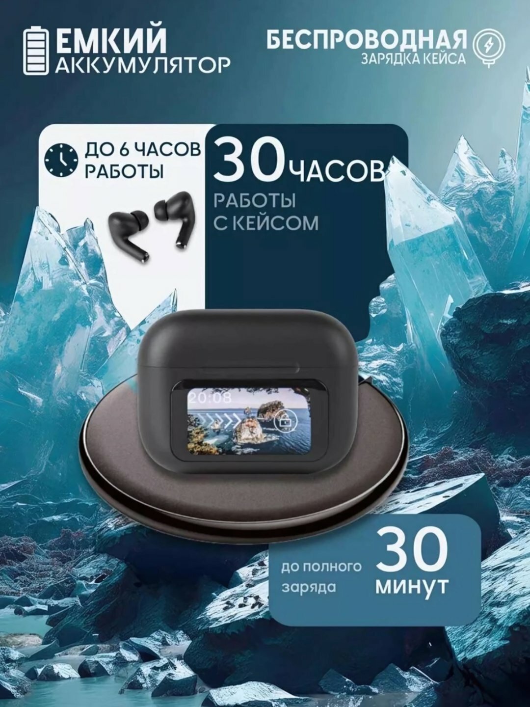 Беспроводные наушники Ar Pods Pro 2, дисплей, ANC, сенсорный экран, черные — фото 1