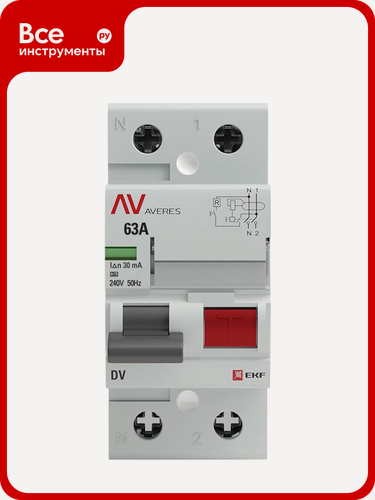 Изображение товара Устройство защитного отключения EKF DV 2P 63А/30мА A AVERES rccb-2-63-30-a-av