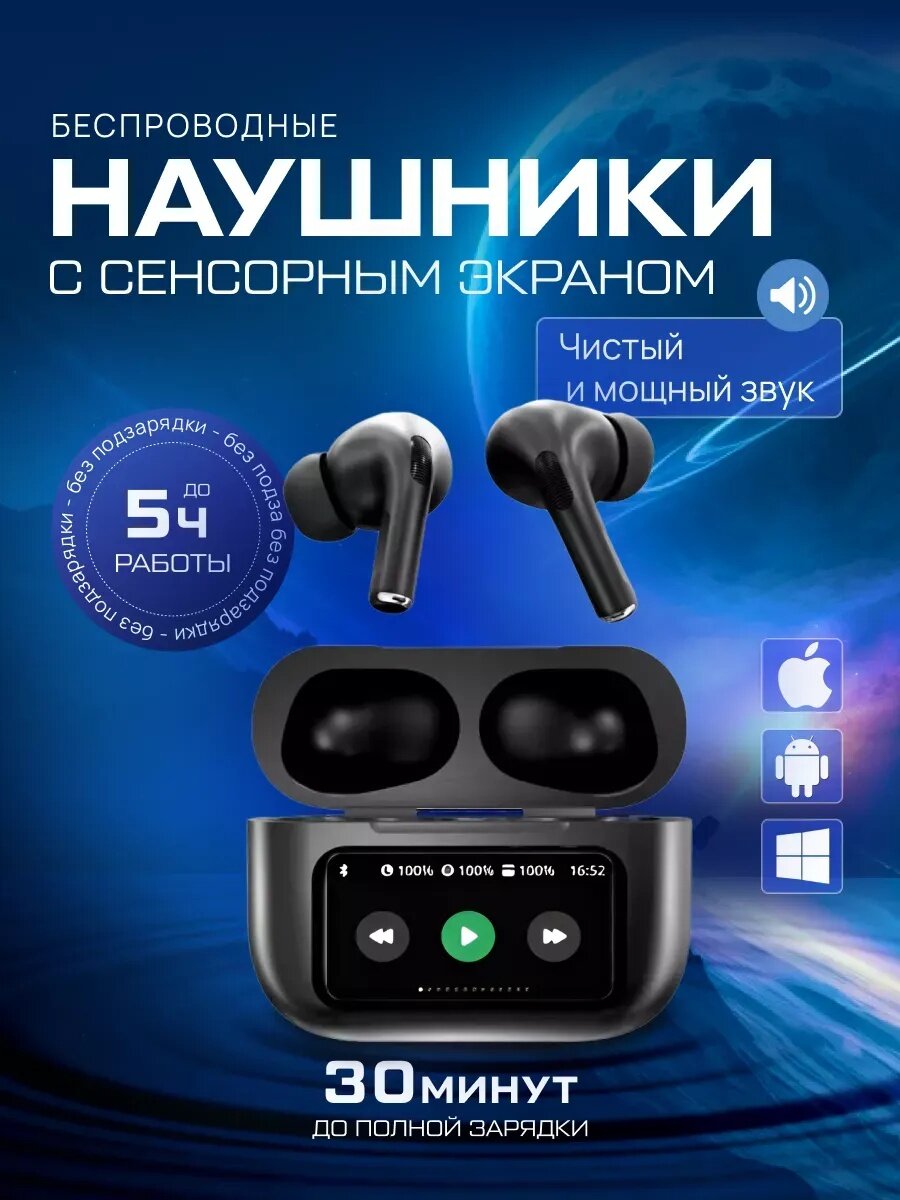 Наушники беспроводные, с дисплеем, для iPhone Android Pods Pro 2iOS, с сенсорным экраном