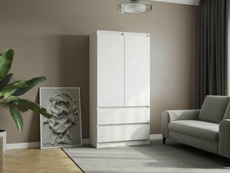Шкаф для одежды 2-х створчатый с 2-я ящиками 90,0х180х45,0 см, белый