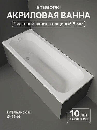 Изображение товара Акриловая ванна STWORKI Ларвик 170x70, с каркасом, пристенная, белая, глянцевая, прямоугольная