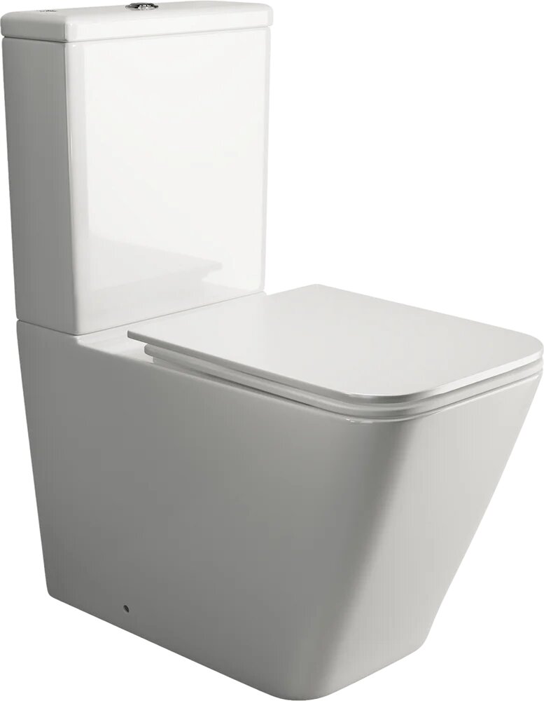 Унитаз-компакт напольный Ceramicanova Cubic CN1803 с микролифтом безободковый фарфоровый квадратный антивсплеск белый с нижним подводом