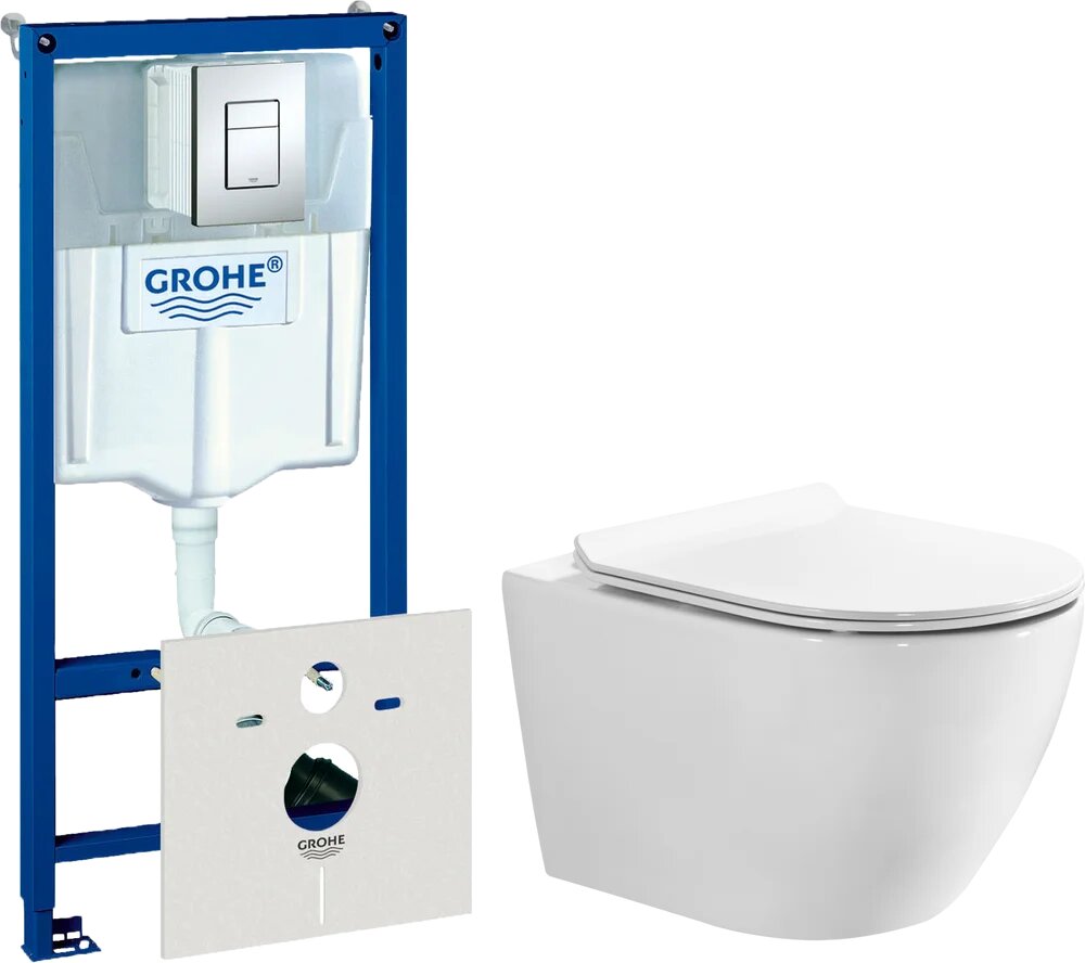 Комплект 2 в 1 Унитаз подвесной BOND Oval F12-10 / Инсталляция с кнопкой Grohe Rapid SL 38775001