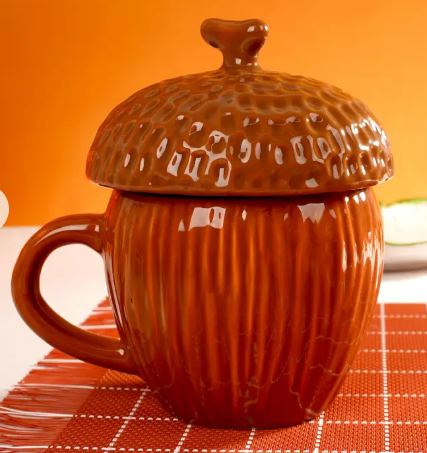 Керамическая кружечка с крышкой объем 320 мл в форме желудя