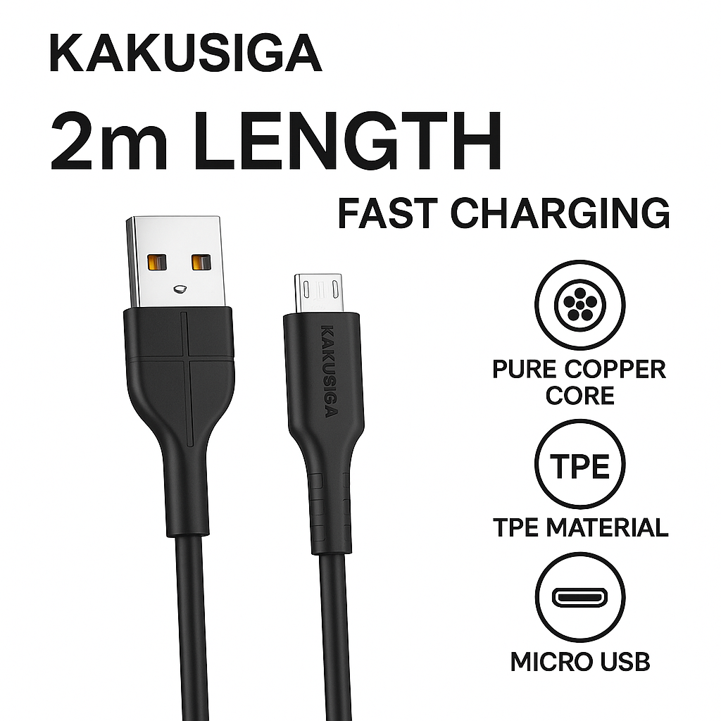 Кабель Kakusiga Micro USB, 2 метра, быстрая зарядка, прочный материал TPE