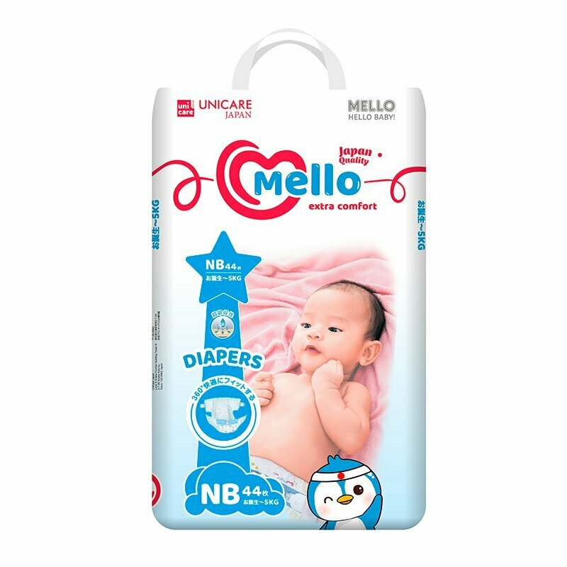 Подгузники Mello Extra Comfort nb -44 , 1-3 г, унисекс, защита от брызг, 44 шт