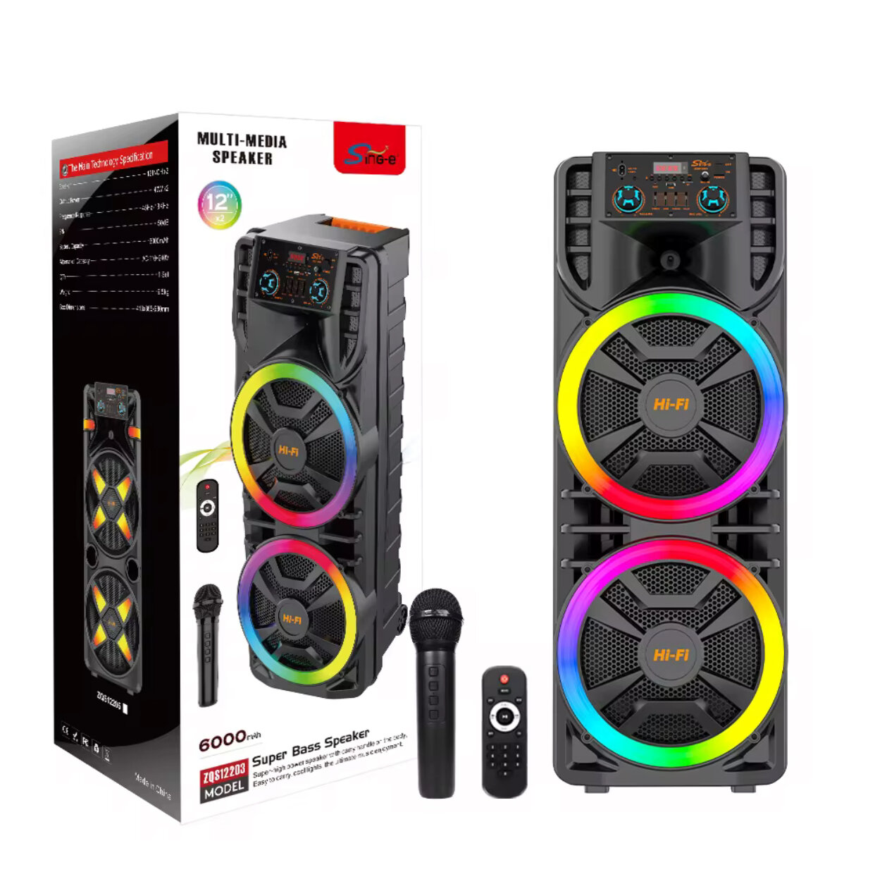 Sing-e, ZQS12203, мультимедиа акустическая система, SUPER BASS, 6000 мАч, Праздничное настроение всегда с вами!