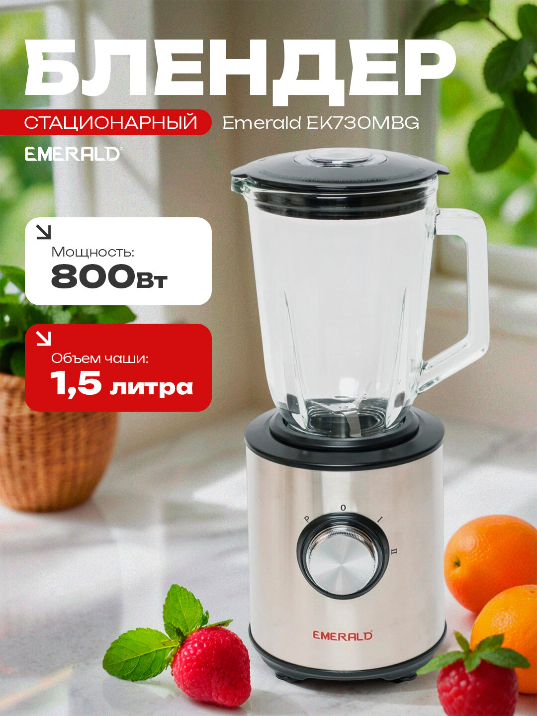 Блендер стационарный, универсальный, высокоскоростной, + кофемолка, EMERALD EK730 MBG