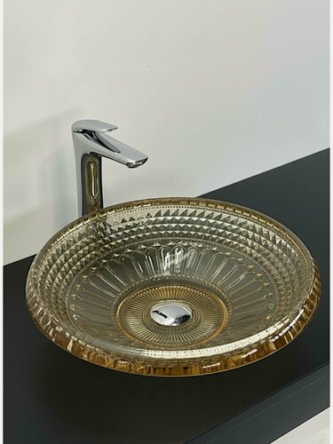 Изображение товара Накладная стеклянная раковина 45 см Comforty CF21207 цвет шампань, для ванной на столешницу