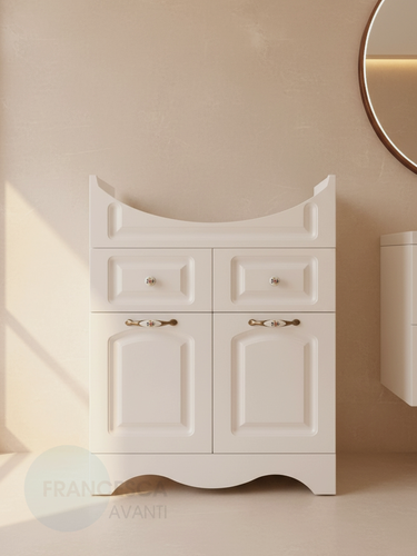 Изображение товара Тумба под раковину в ванную Империя 60 с 2 ящиками, с подсветкой, белый (Умывальник Уют 60 приобретается отдельно)