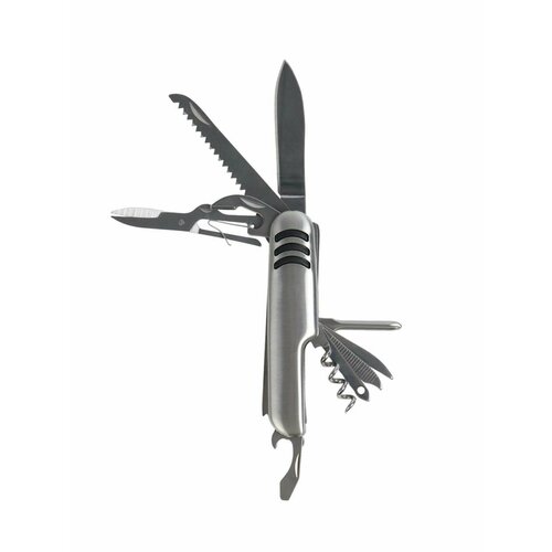 Швейцарский нож 11  в 1: ножницы, отвёртка, нож, штопор, пилы, открывалки, консервный нож, шило, напильник, нитевдеватель