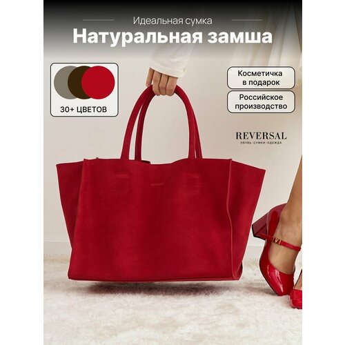 фото Сумка тоут reversal, фактура бархатистая, красный