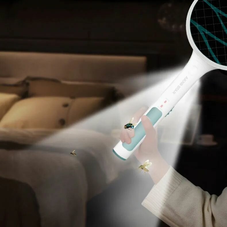 Картинки Мухобойка электрическая ручная аккумуляторная, ракетка от комаров, против мух и мошек