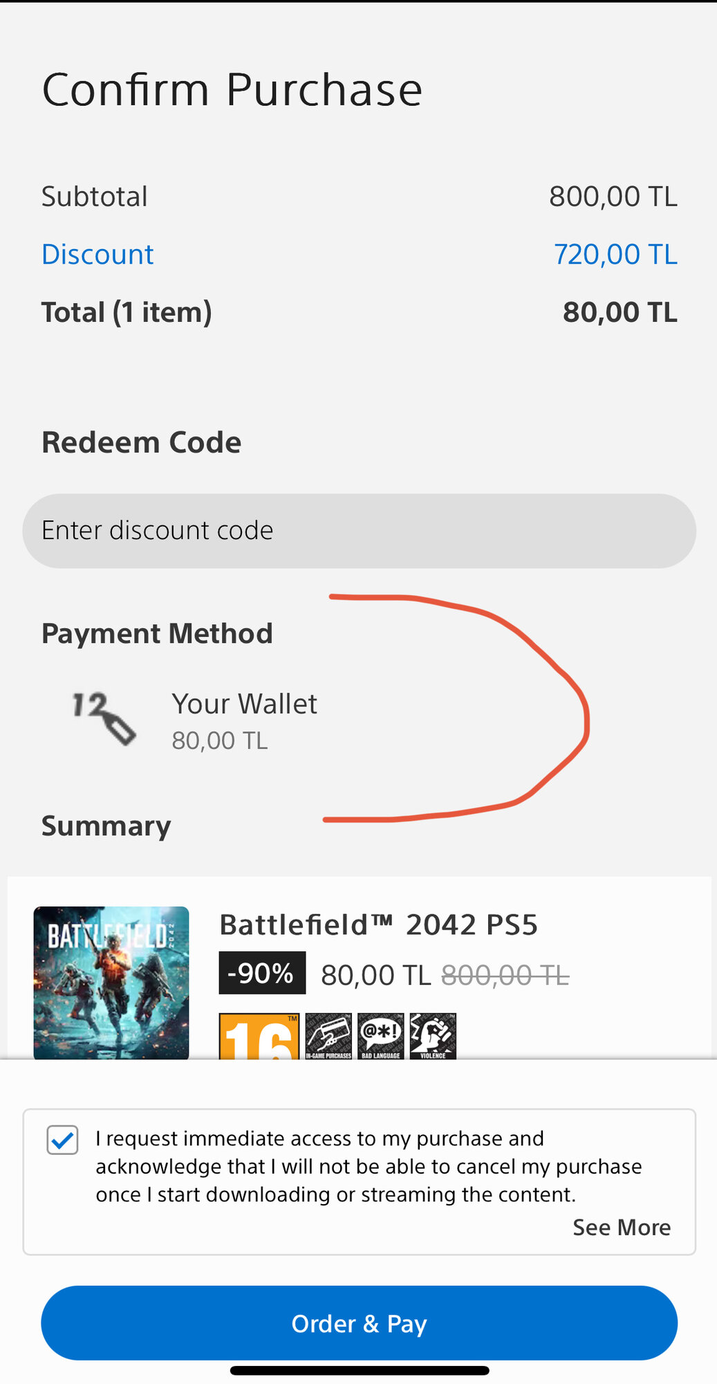 Карта пополнения PlayStation Store 250 TRL (₺) / Турция / Цифровой код, пополнение счета / PlayStation Gift Card Turkey — фото 1