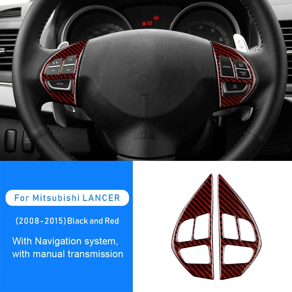 Углеродное волокно для Mitsubishi Lancer EVO X MR 2008 2009 2010 2011 2012 2013 2014 2015 внутренняя отделка Автомобильная наклейка на руль, Black with Red