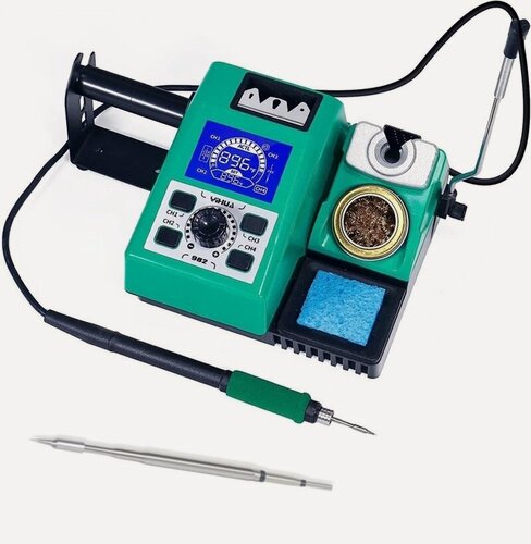 Изображение товара Паяльная станция с паяльником (40Вт) YIHUA982, C210/C115/C245, сенсорный дисплей, 4 канала памяти, держатель припоя