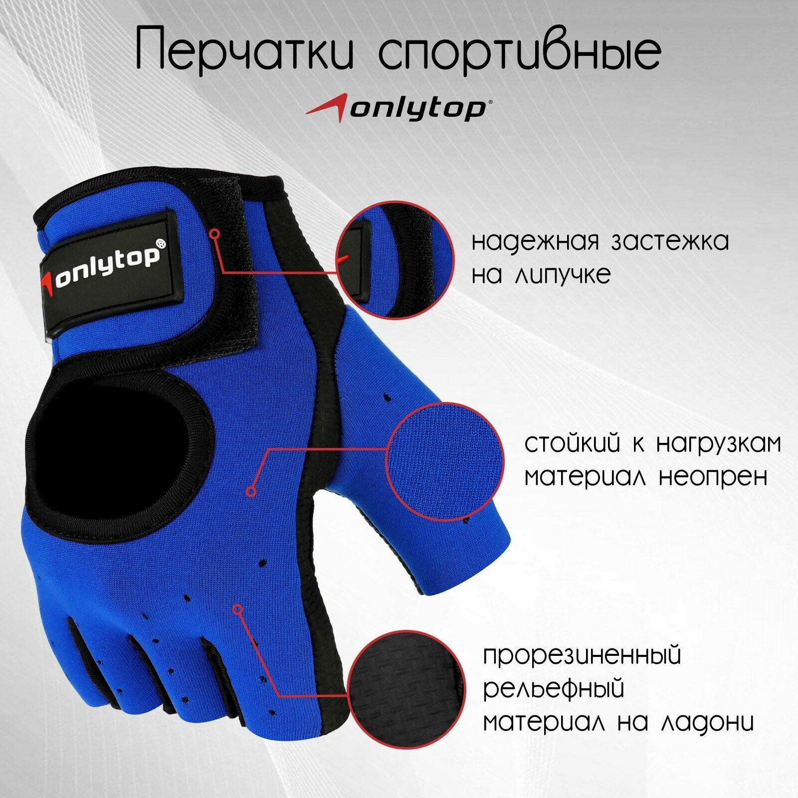 Перчатки спортивные ONLYTOP, размер XL, цвет синий/черный, 6908048