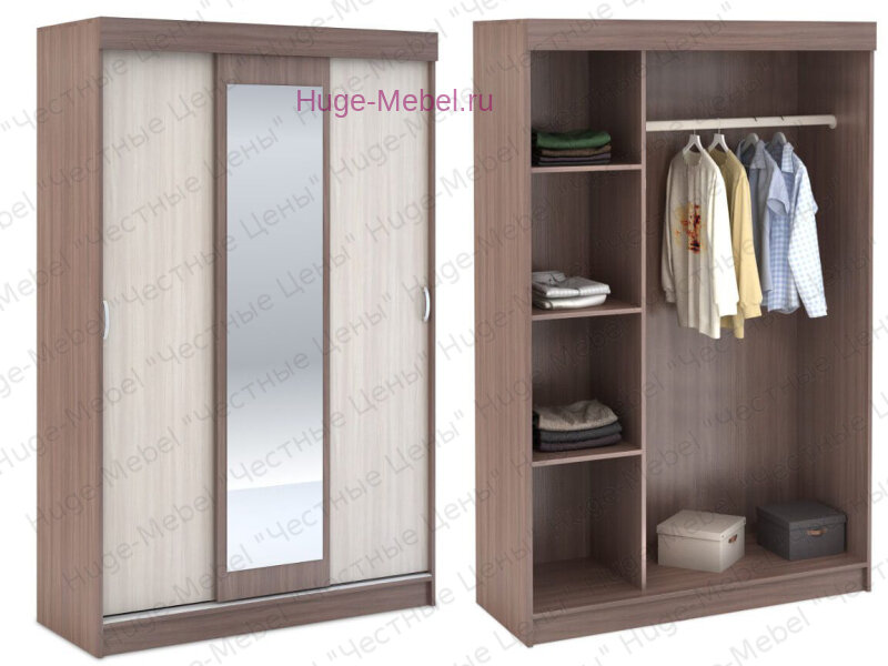 Шкаф-купе Андрей-4 Ясень Huge Mebel. Ширина 1300 Высота 2020. Шкафы купе