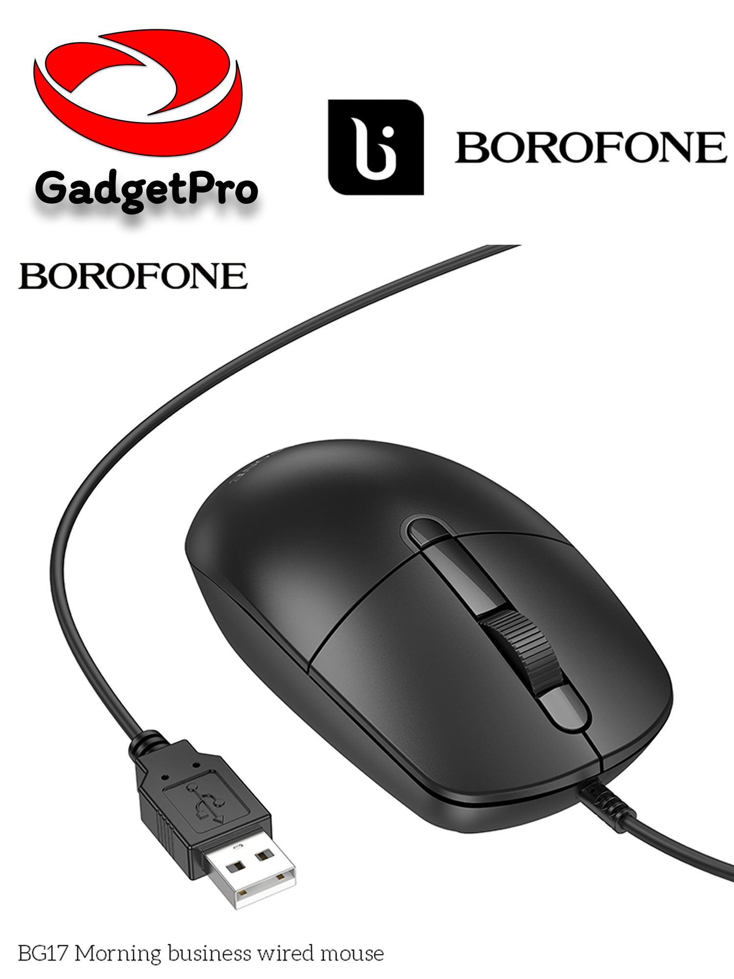 Беспроводная мышь Borofone BG17, оптическая, 2.4 ГГц, 800–1600 DPI, USB-ресивер, черная — фото 1