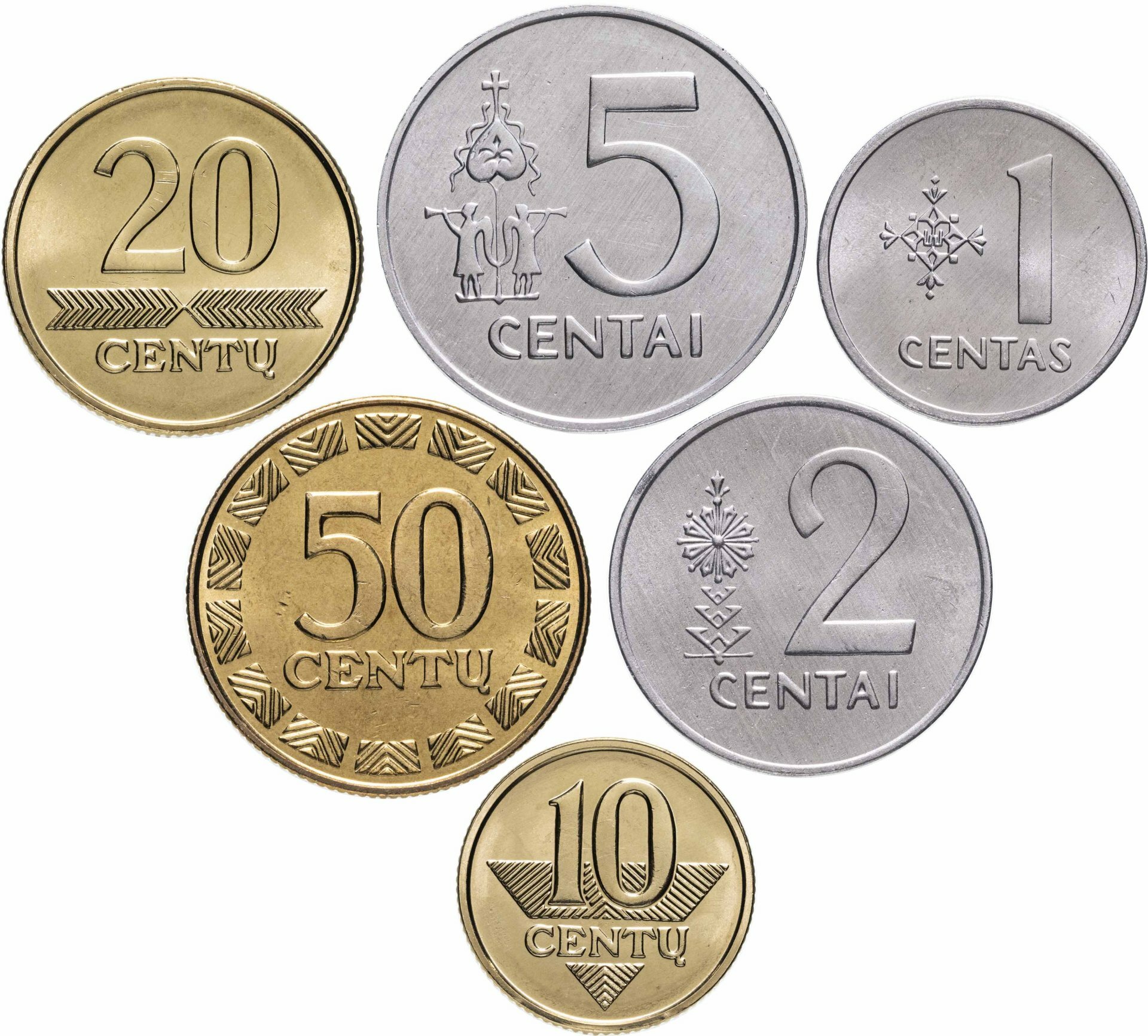 Литва набор из 6 монет 1991-2010, Различные сплавы, в сохранности UNC