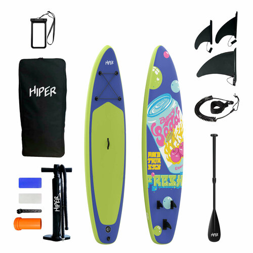 Сапборд Hiper FRESH SUPB-0144, 320/81/15, давление 12-15 PSI, выдерживает до 140 кг, зеленый/фиолетовый