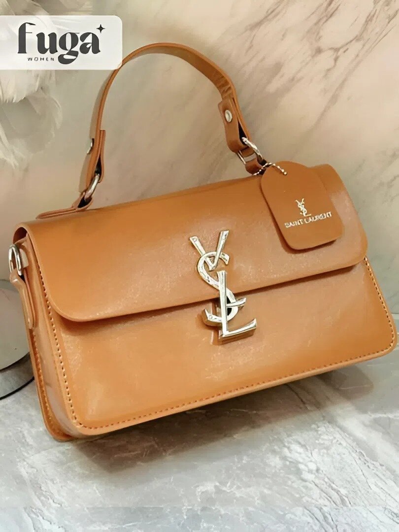 Сумка планшет Yves Saint Laurent, фактура гладкая, лаковая, карамельный