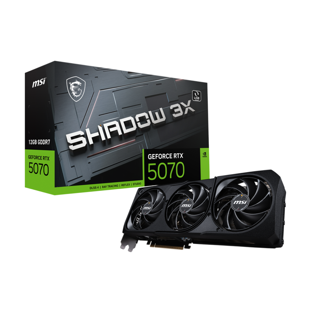 Видеокарта MSI GeForce RTX™ 5070 12G SHADOW 3X (G5070-12S3), 12ГБ GDDR7, 28 Гбит/с, 192-bit, PCI Express Gen 5, черная