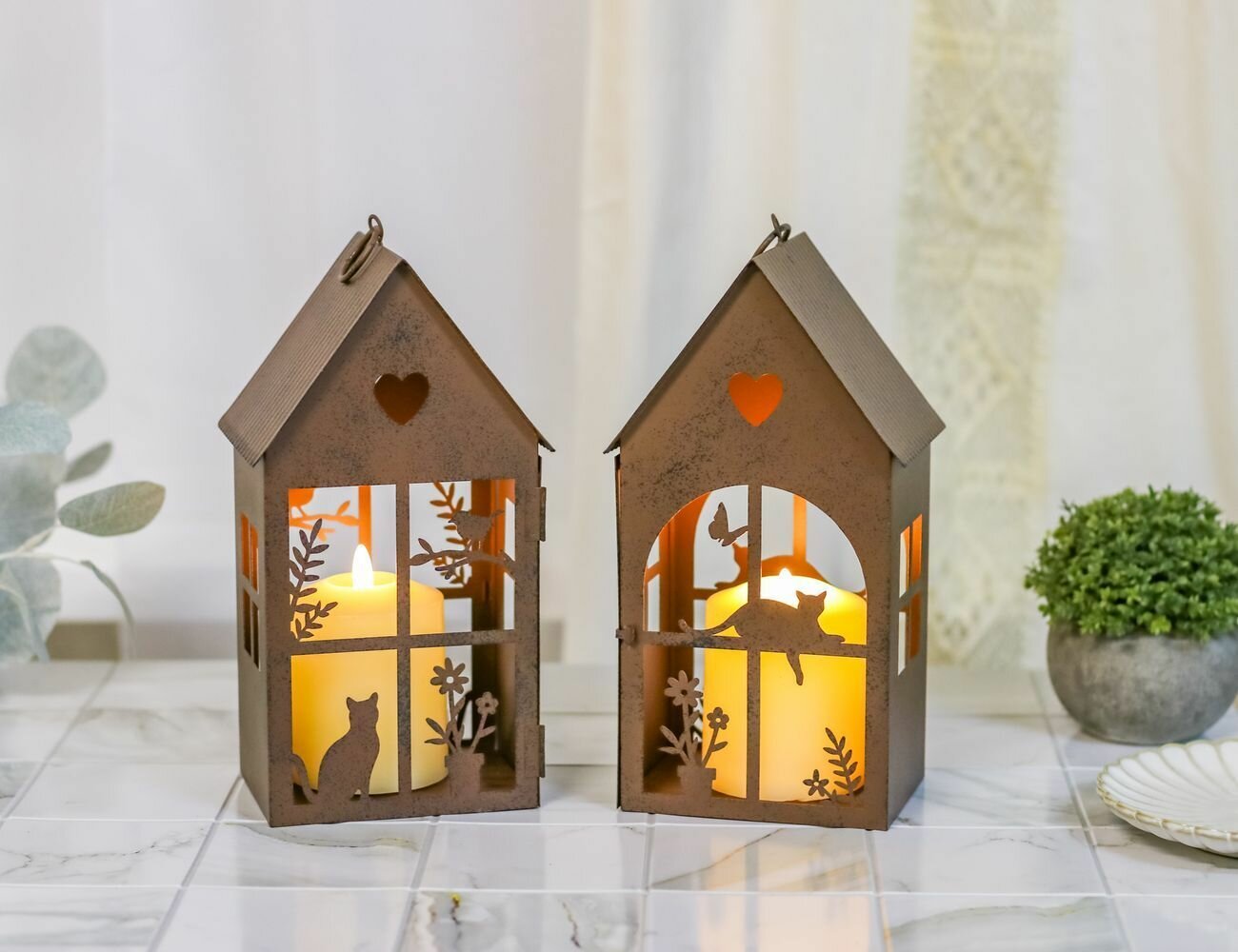 Набор фонарей-подсвечников домики шатонз металл 25 см 2 шт Boltze 2056309-набор