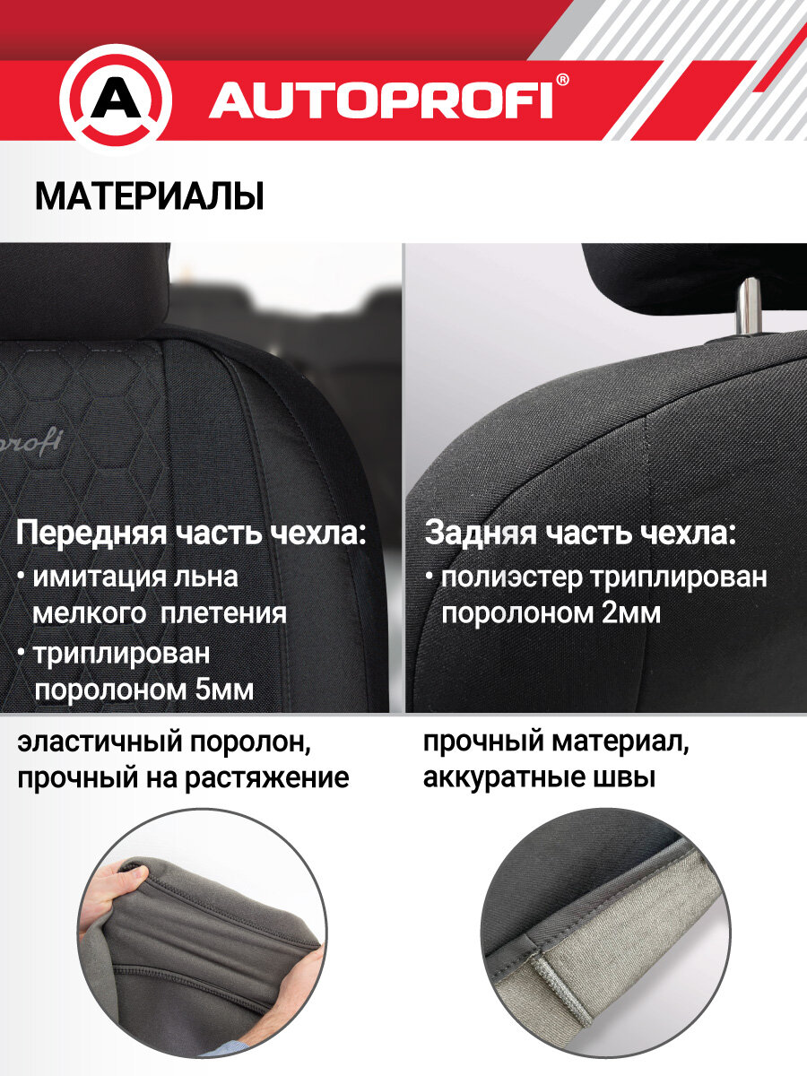 Чехлы AUTOPROFI VERONA VER-1505, на передние сиденья, имитация льна, 3D-крой. — фото 1