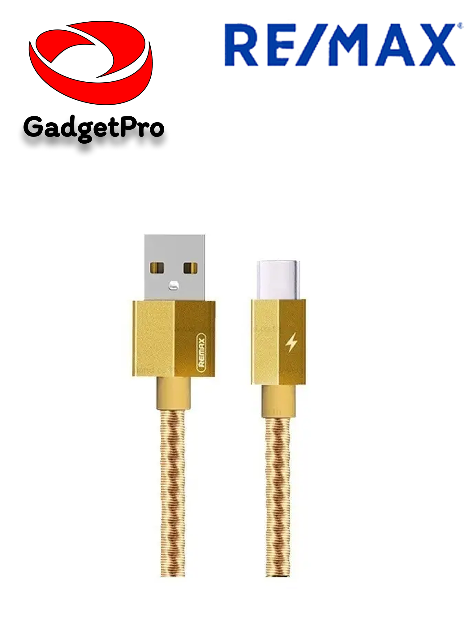 Кабель Remax RC-110A Gefon USB ↔ USB-C, поддержка зарядки 2.1A, длина 1 м, стильный металлический дизайн, цвет золотой