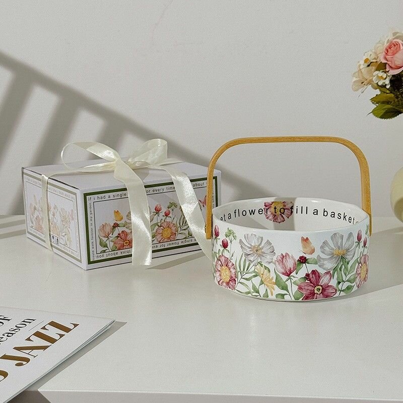 Керамическая фруктовница с ручкой в форме ириса декоративная корзина для гостиной=v=