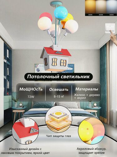 Изображение товара Детская комната мультфильм воздушный шар потолочный светильник летающий дом в форме подвесной светильник