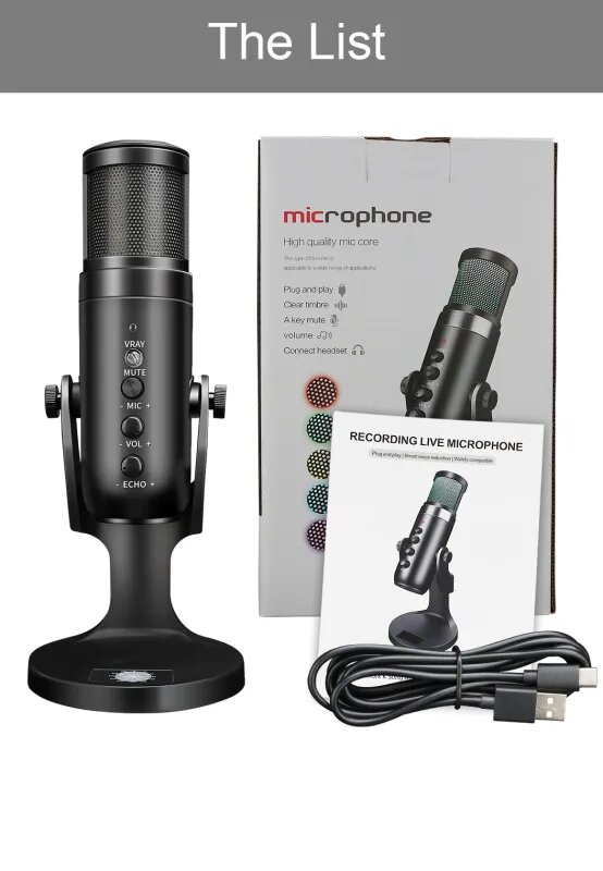 Настольный USB-микрофон JMARY MC-PW9: конденсаторный, черный, для стримов и подкастов — фото 1