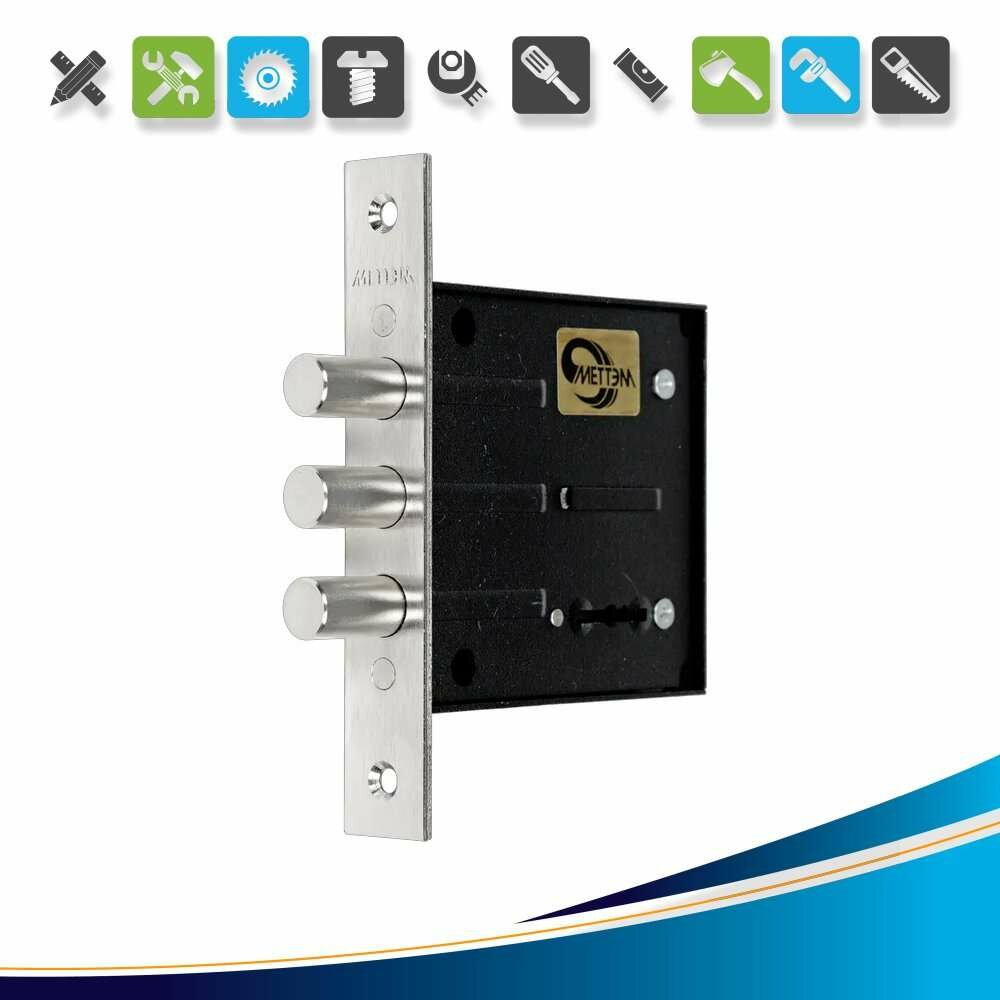 Замок врезной Меттэм ЗВ8.802.0.0 сувальдный 3 ригеля легкий цвет хром
