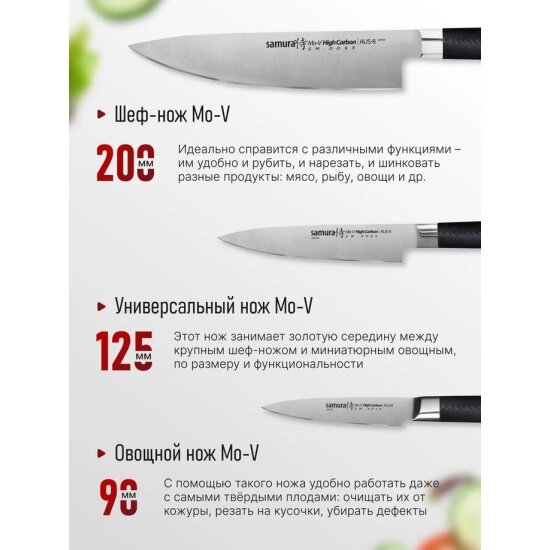 Набор ножей Шеф-нож Samura Mo-V SM-0220, черный Hoff - фото №2