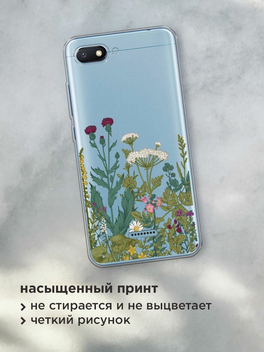 Чехол на Xiaomi Redmi 6A / Сяоми Редми 6А с принтом "Дикие полевые цветы", прозрачный — фото 1