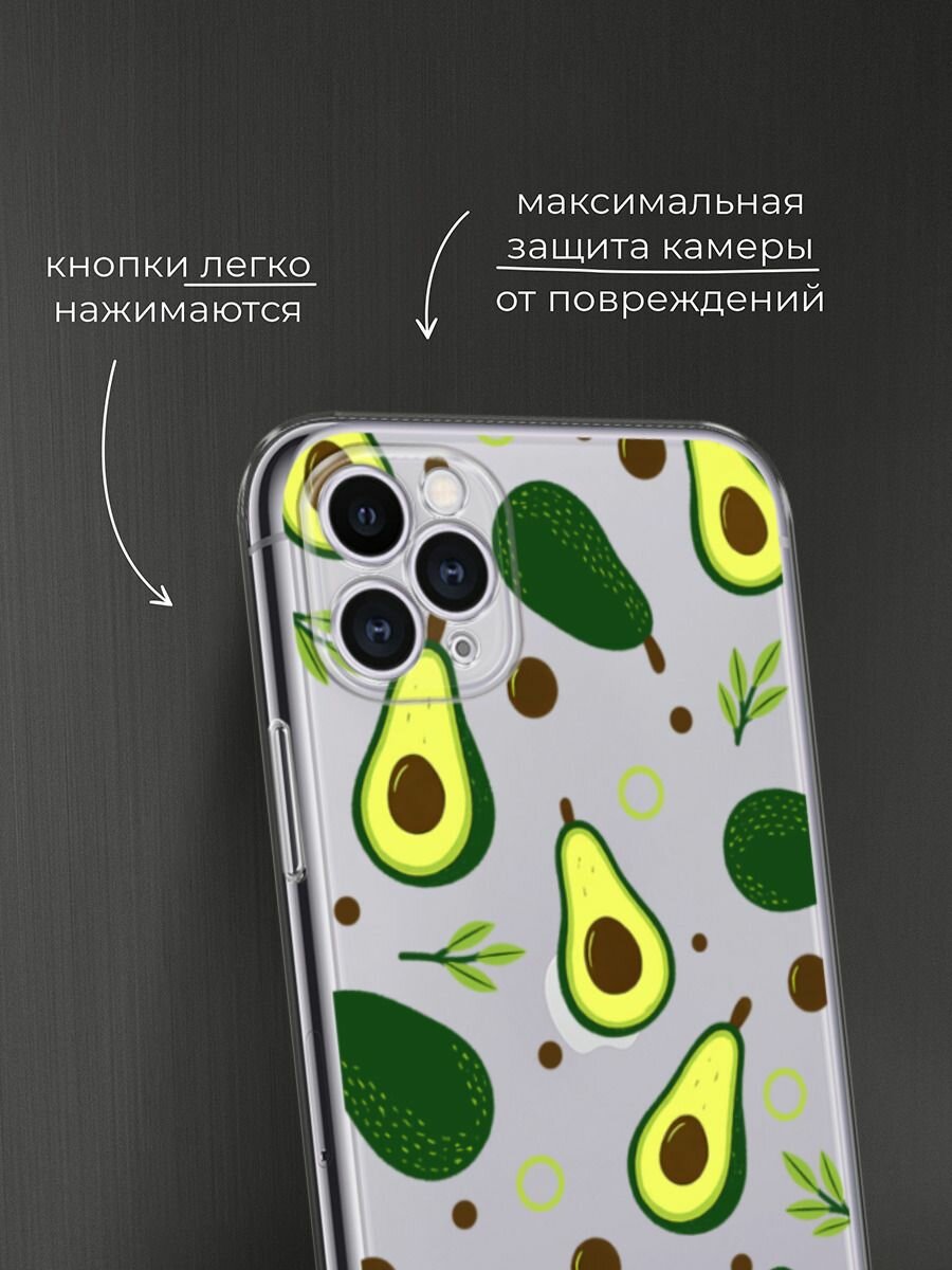 Чехол на Apple iPhone 11 Pro / Айфон 11 Про с принтом "Авокадо паттерн", прозрачный — фото 1