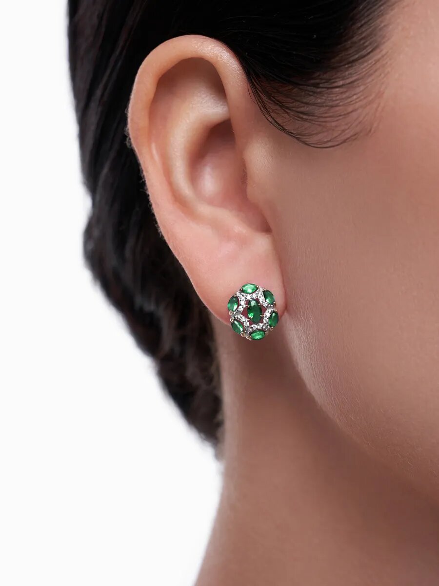 Серьги VALTERA, серебро, 925 проба, родирование, фианит, размер 12 мм, , золотистый — фото 1