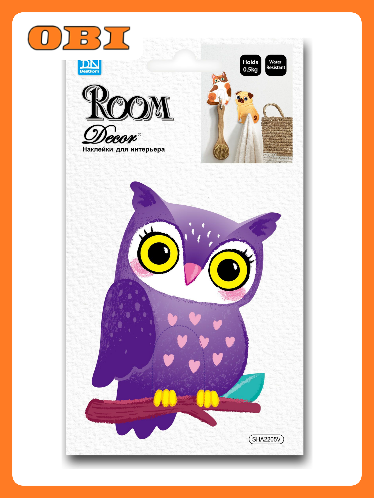 Наклейка декоративная Room Decor 2205 SHA крючок сова 11x17 см