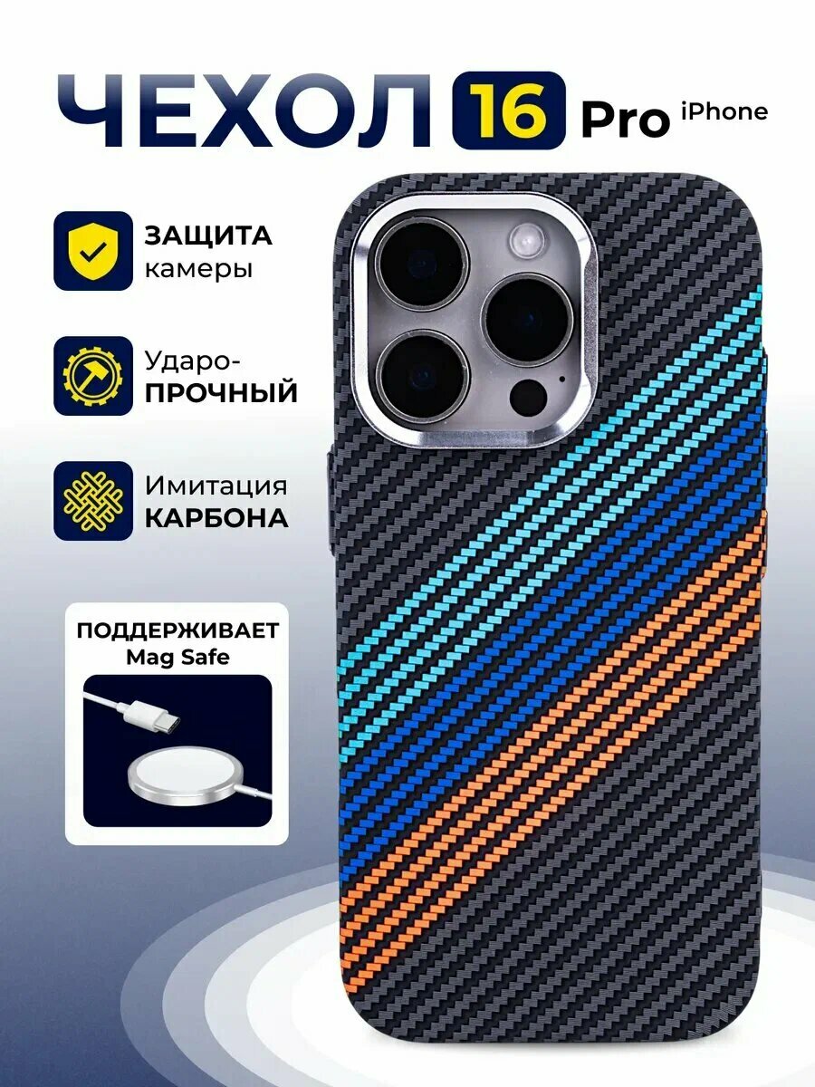 Премиальный чехол с карбоновой текстурой и поддержкой MagSafe для iPhone 16 Pro