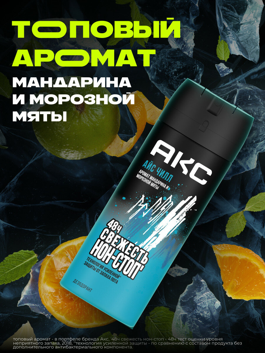 Дезодорант мужской спрей парфюмированный Акс Айс Чилл защита от запаха пота 48 часов 150 мл — фото 1
