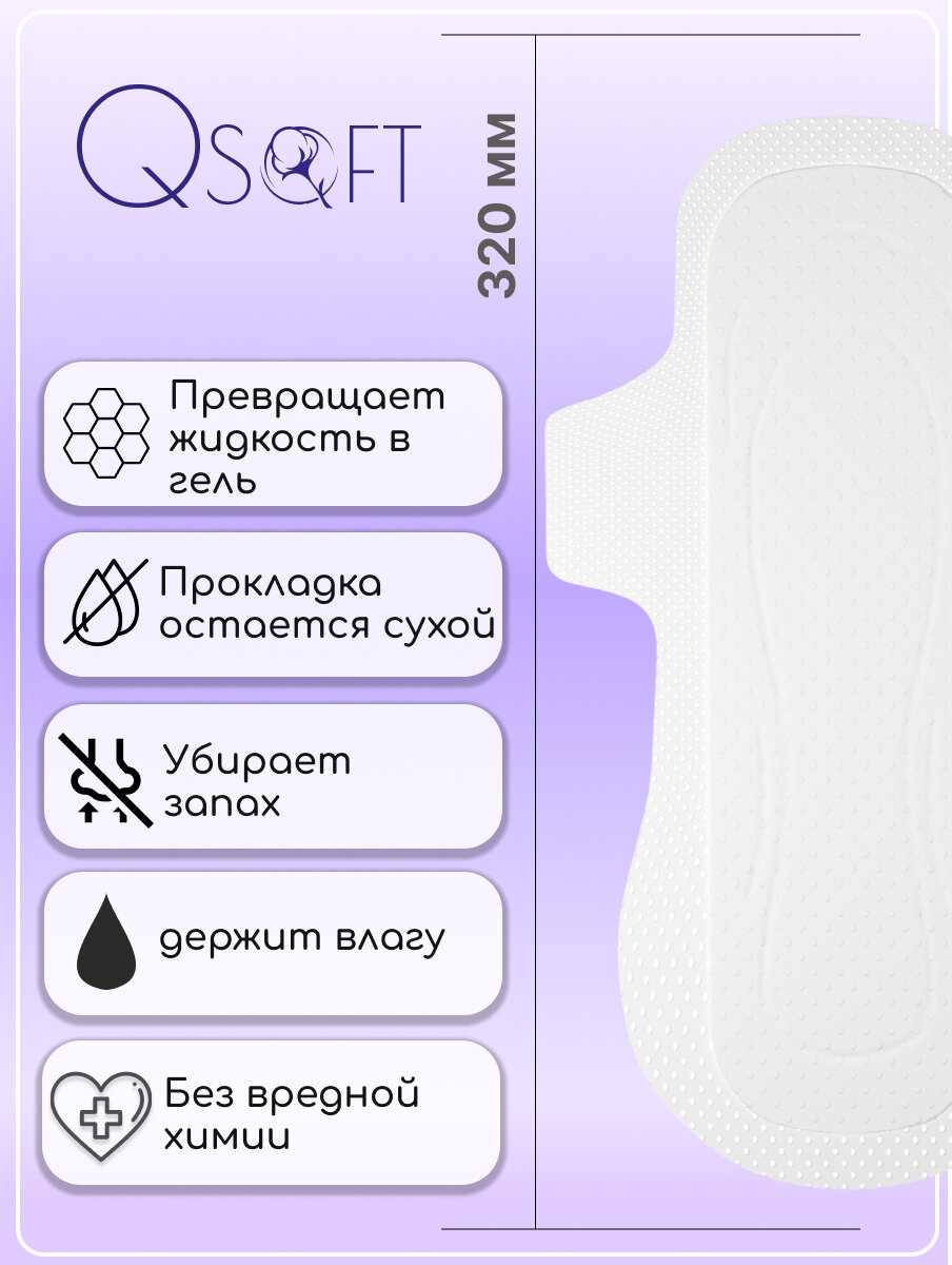 Картинки Прокладки женские ночные Qsoft Ultra Night ультратонкие гигиенические 7 штук