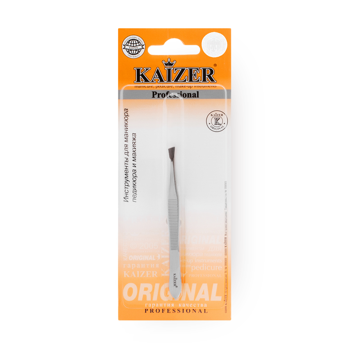 Пинцет Kaizer, для бровей, скошенный, серебристый, матовый, 1 шт.